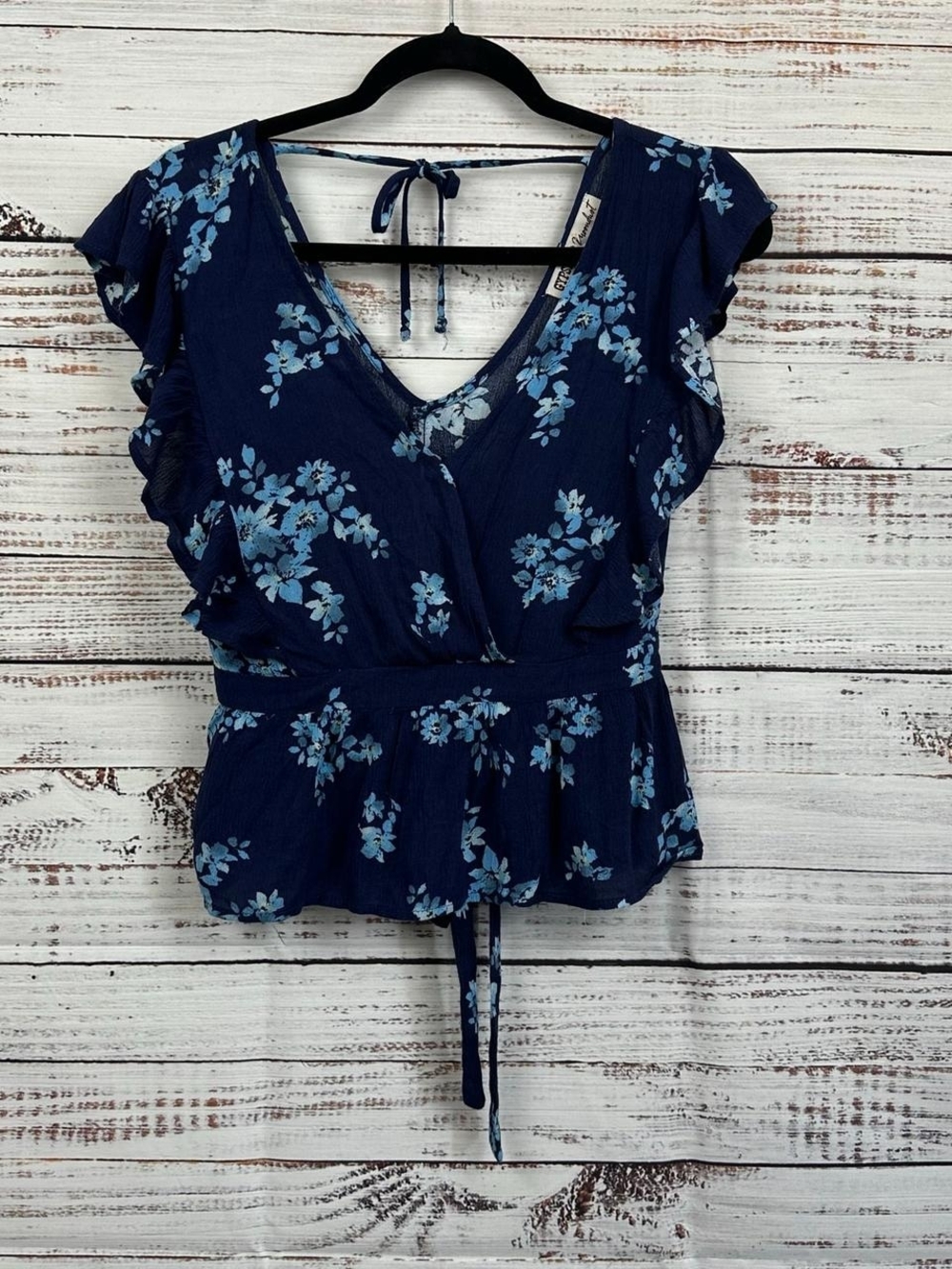 Nwt Gypsies & Moondust Desert Spice Navy Floral Tie Sleeveless Ruffle Top Med